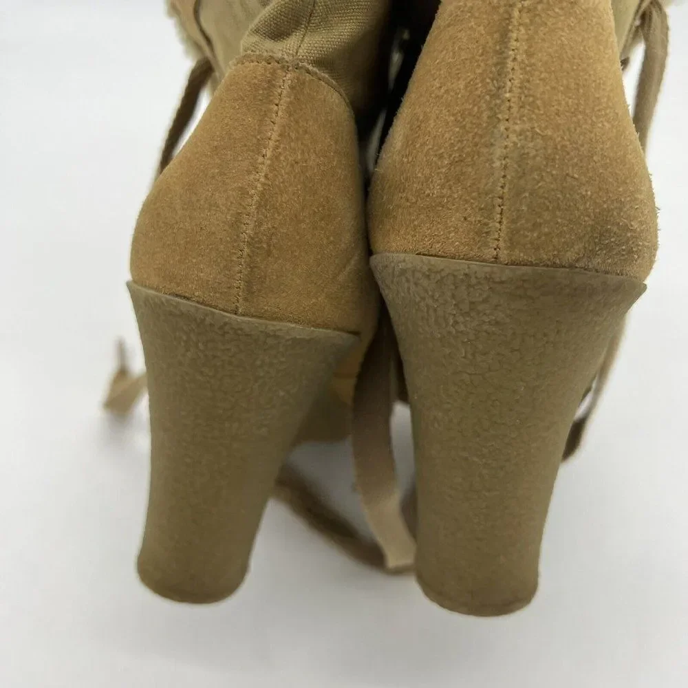 Betseyville Tan Platform Lace up Leather Boots 7.5
